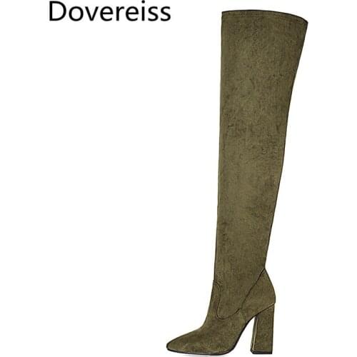 Dovereiss Fashion Womens Shoes Winter new Elegant sexy Pure color Zipper light Over the knee boots Chunky heels Concise 34-45