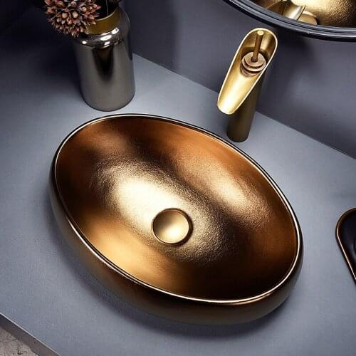 European gold stage basin ceramic art wash basin light luxury wind hotel toilet wash basin household single-sided Basin