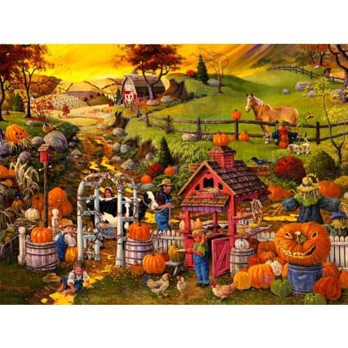 JMINE Div 5D Fall Landscape Pumpkin Farm House Full Diamond Painting cross stitch kits art Scenic 3D paint by diamonds