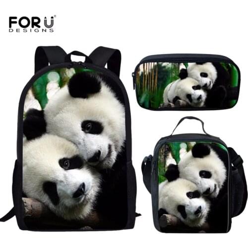 FORUDESIGNS School Bags Set for Children Pencil Case Bookbag Teenager Girls Boys Cute Panda Schoolbag Backpack Mochila Infantil