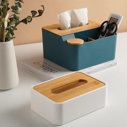 Tissue Box with Bamboo Cover Napkin Holder Home Storage Boxes Dispenser Case Office Organizer for Toilet, Bathroom, Bedroom