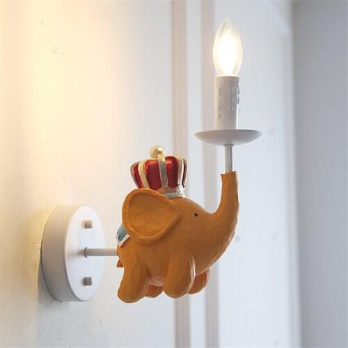 Royal Flying Elephant Wall Lamps Children Study Bedroom Wall Sconce Light Fixture Model Room Decoration Boys Girls Bedside Lamps