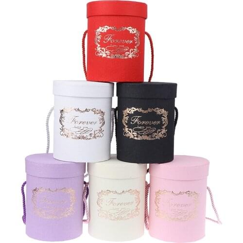 Round Flower Paper Boxes Lid Hug Bucket Florist Gift Packaging Box Gift Candy Bar Boxes Party Wedding Supply