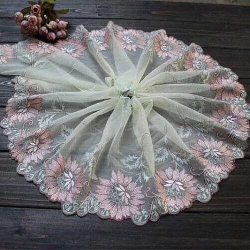 20cm 7.87inch wide-3yards/lot Diy Craft Embroidered Floral Tulle Lace Trim in Peak Green+Peach Pink, Mesh Embroidery Lace Trim