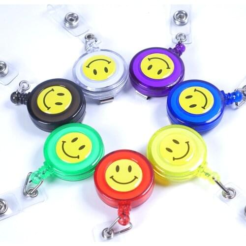 Mobile Phone Straps Compact Design Smiling Face Id Holder Name Tag Card Key Badge Retractable Round Solid Translucent Id Holder