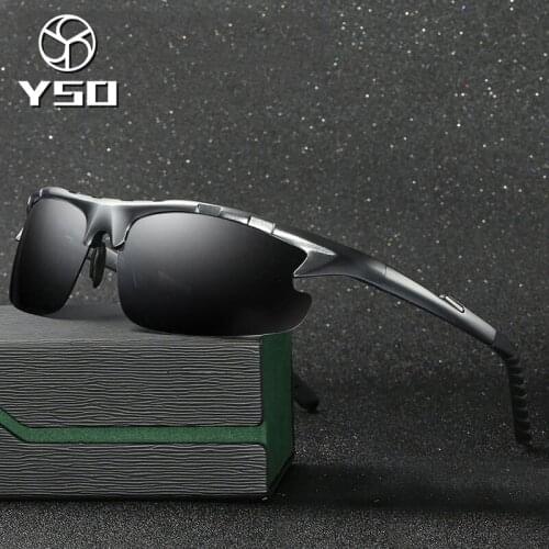 YSO Sunglasses Men Polarized UV400 Aluminium Magnesium Frame Sun Glasses Driving Glasses Semi Rimless Accessories For Men 8123