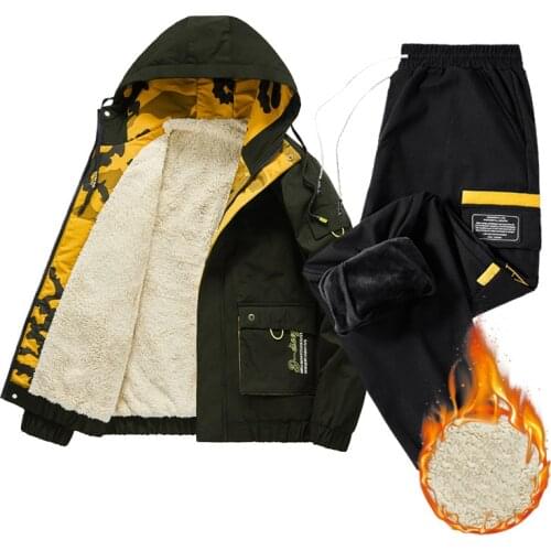 Male Armygreen Large Size 6xl 7xl 8xl 9xl Winter Fleece Lined Tracksuits Men Thick Hooded Jacket Pants Two Piece Sets Sportswear