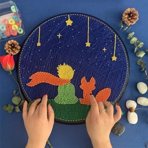 3D DIY Yarn Painting Pin String Nail String Art Kit Moon Luna Sea Mountian Winding Lines Drawing Painting with Frame Room Deco