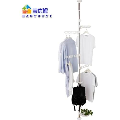 Floor Standing Clothes Hat Hanging Rack Height Adjusting Single Pole Flower Pot Holder Tray Umbrella Hooks Rack Indoor 175-290cm