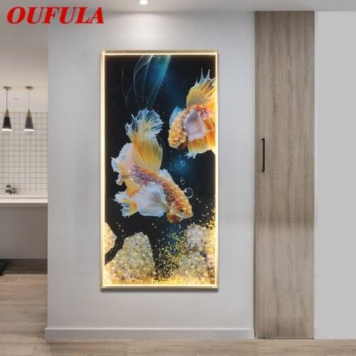 OUFULA Wall Lamp Contemporary Creative Gold Fish Figure LED Sconces Rectangle Mural Light For Home