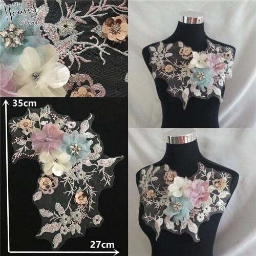 New arrive Embroidery Sequin Tulle Lace Neckline Fabric DIY Lace Collar Sewing Craft Decoration Clothing Accessories 1pcs sell