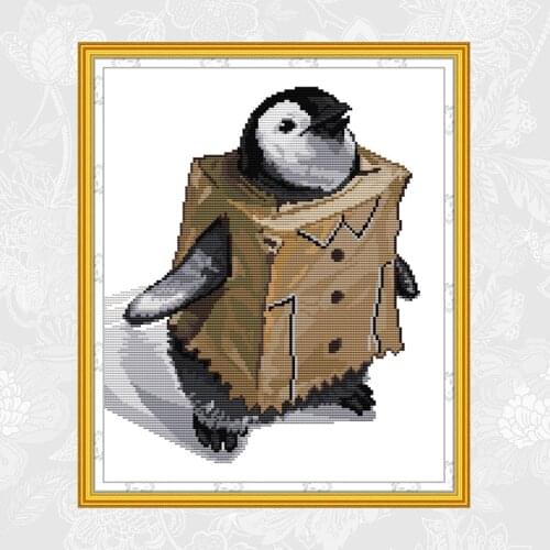 Penguin Clothes Pattern Cross Stitch Kits Printed 14ct 11ct DIY Handmade Embroidery Needlework Sets Home Decoration Painting