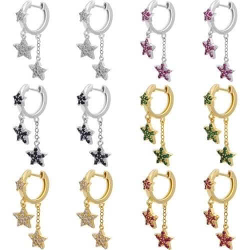 One pair Colorful Earrings Round Copper Stars Jewelry Micro Pave Cubic Zircon Pendient Earrings For Women Jewelry Gift