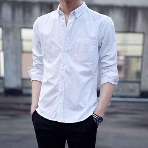 Office Solid Color Long Sleeves Shirts For Men Dress Plus Size Work Shirts Soft Long Sleeve Square Collar Regular