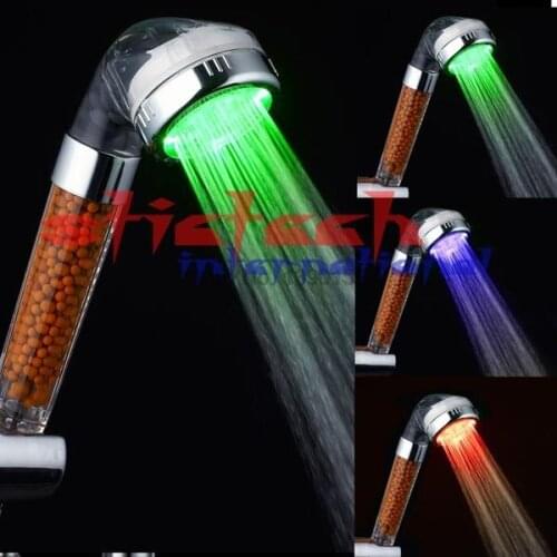 By dhl or ems 50pcs Bathroom shower faucet shower nozzle led luminous negative ion shower emperorship abs shower head