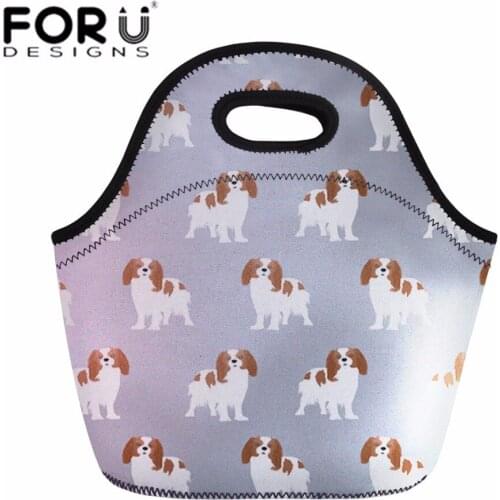 FORUDESIGNS Portable Thermal Lunch Bags for Women Kids Girls Cavalier King Functional Food Picnic Box Insulated Tote Bag Storage