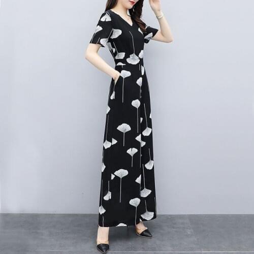 Chiffon Wide Leg Jumpsuit Female 2021 New Summer High Waist Slim Fashion Temperament Printed Bodysuit Birthday Outfits For Women