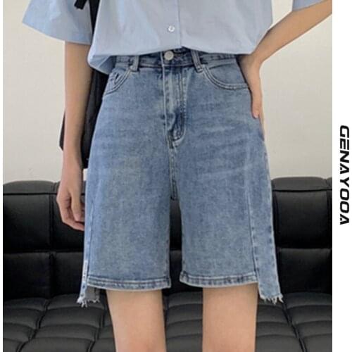 Genayooa Summer Women Shorts High Waist Linen Loose Casual Demin Biker Shorts Women Fashion Irregular Ladies Hot Pants Korean