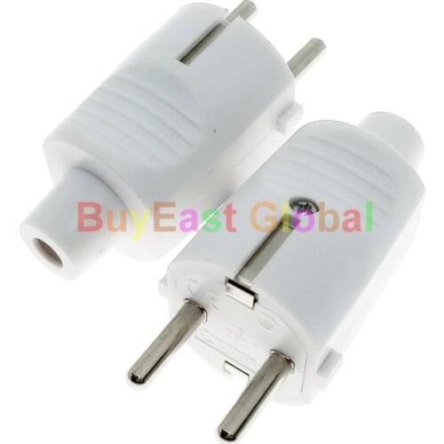 EU Schuko Israeli Type F Rewireable DIY Main Power Plug AC 100~250V 16A White