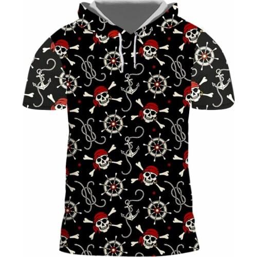 IFPD EU Size women Hooded Tshirt Hiphop Streetwear T-shirt Short Sleeve Summer Tops Men 3D Print Pirate Skull T-shirts With Cap