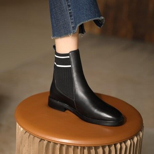 QZYERAI 2021 Autumn Winter Women Modern Boots Ankle Boots Cow Leather Casual Women Shoes Size34-42 British Style