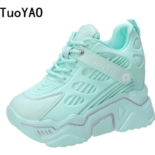 Women Chunky Sneakers Vulcanize Shoes 10.5CM Fashion New Female Green White Platform Thick Sole Running Casual Shoe Woman 2021