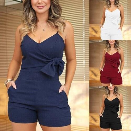 New halter neck abstract print dress striped solid color bow jumpsuit