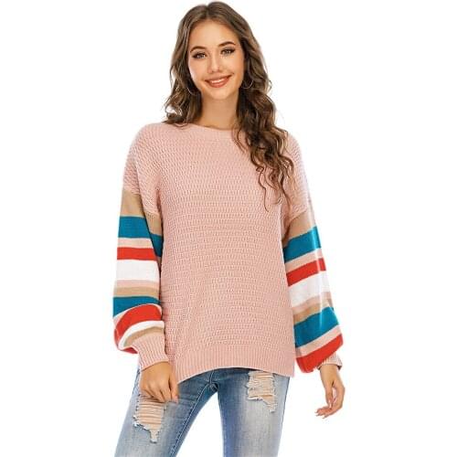 Womens Autumn and Winter Large Size Knitwear Hot Spliced Cool Pullover Sweater