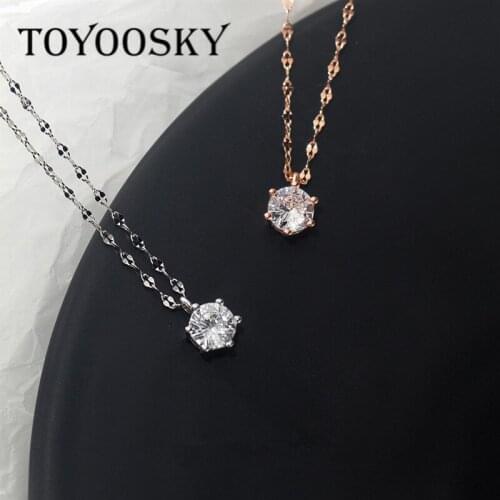 925 Sterling Silver Necklace Six Claw CZ Zircon 6mm Choker Necklaces For Women Collier Valentines Day Gift