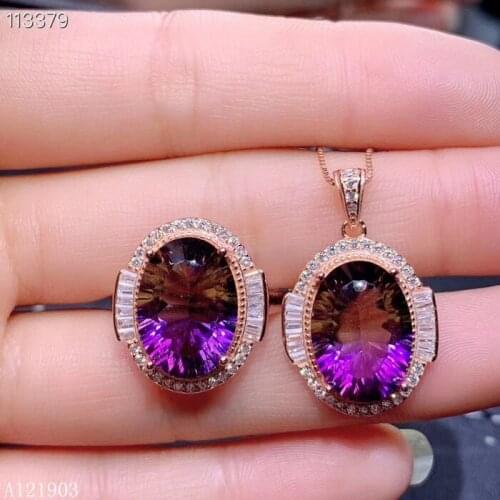925 sterling silver inlaid amethyst female luxury necklace pendant ring set