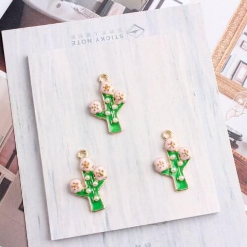 10Pcs/lot Cactus Enamel Euphorbia Candelabrum Pendant Charms for DIY Craft Jewelry Handmade Necklace Accessories