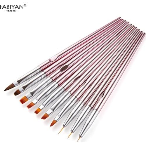 10Pcs Nail Art Brush Set For Manicure UV Gel Extension Builder Liner Pen Painting Drawing Carving Tools