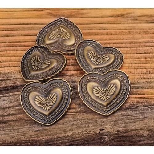 5PCS Antique Brass Heart Studs Set Conchos Leather Handcraft Bag Belt Rivets Findings Rivetback