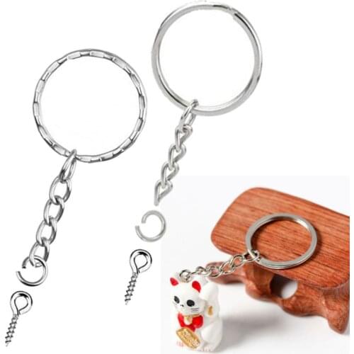 50Pcs Silver Screw Eye Pin Key Chains With Open Jump Ring Chain Extender Eye Pins Split Keyring Jewelry Making Findings