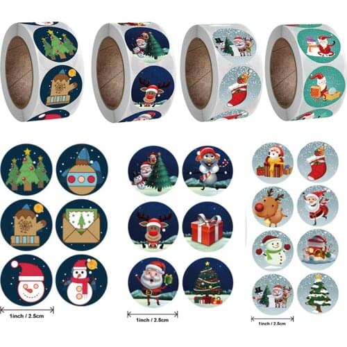 500Pcs/Roll Merry Christmas Stickers Animals Snowman Trees Decorative Stickers Wrapping DIY Gift Box Envelope Label Tags