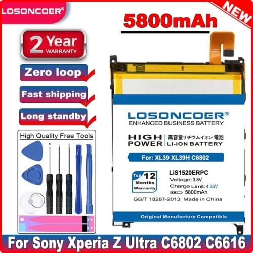 LOSONCOER 5800mAh LIS1520ERPC For Sony Xperia Z Ultra C6616 ZU L4 XL39 C6802 C6806 XL39H C6833 Togari L4 ZU Battery Gift tools