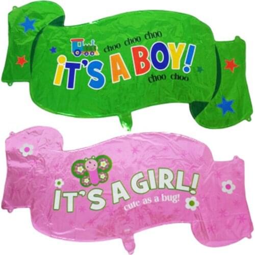 Boy And Girl Banner Aluminum Film Balloon Scene Layout Holiday Party Pink Green Boy Girl Banner Balloon