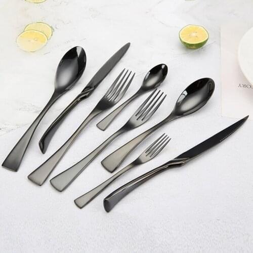 Flawless Shiny Black Dinnerware Cutlery Set 18/10 Stainless Steel Sharp Dinner Knives Forks Scoops Tableware Set Utensils