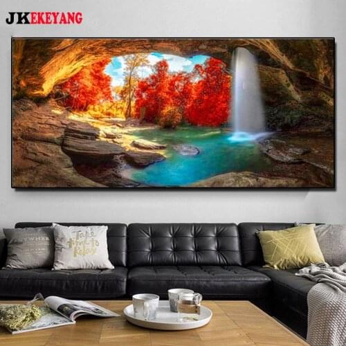 Large 5D Diy diamond painting Cave, waterfall, river Diamond Mosaic Rhinestone Embroidery cross stitch Y4395