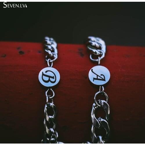 2pcs / set heart Yin Yang magnet couple Bracelet 26 letters custom carved stainless steel bracelets for women and men Love Gift