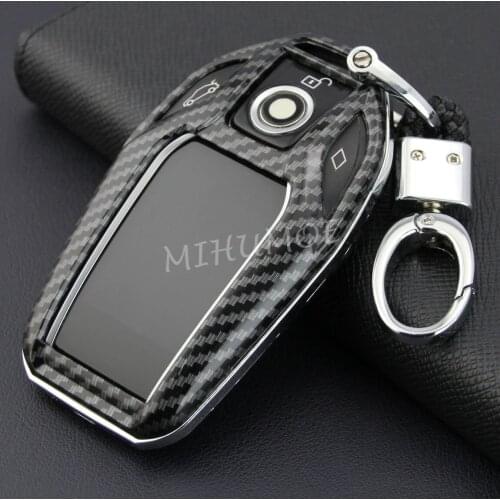 Carbon Fiber LCD Screen Car Key Cover Case Fob Chain For BMW New 5 6 7 Series X3 X4 X5 X7 G30 G31 G32 G11 G12 G01 G02 G05 G07