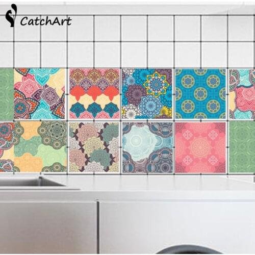 Colorful Retro Tile Tiles Stickers PVC Bathroom Toilet Waterproof Wall Stickers Home Decor Wall Poster 20x100cm