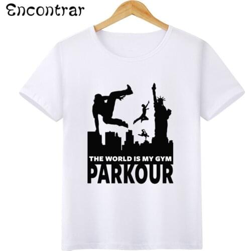 Kids Parkour Design T Shirt Boys/Girls Casual Short Sleeve Tops Childrens Funny White T-Shirt,HKP6056
