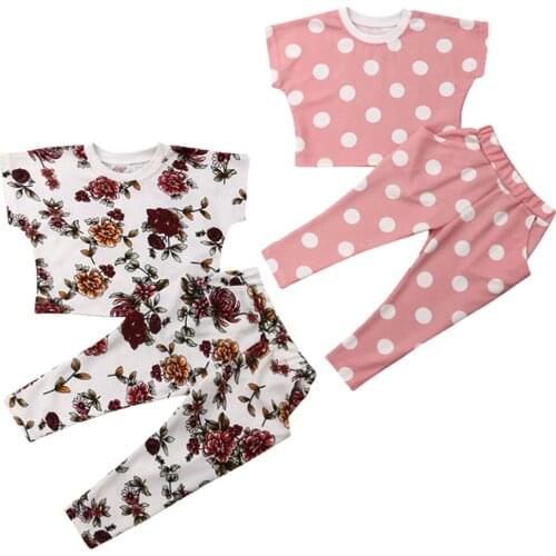 Boutique girl clothes 2PCS Toddler Kids Baby Girl Summer Clothes Floral/Dot Tops+Long Pants Outfits
