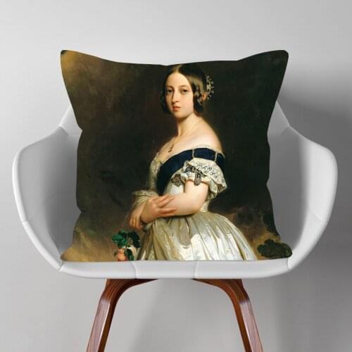 European Noble Queen Portrait Art Cushion Cover Fashion Woman Vintage Oil Painting Pillowcase 45X45cm Sofa Decor