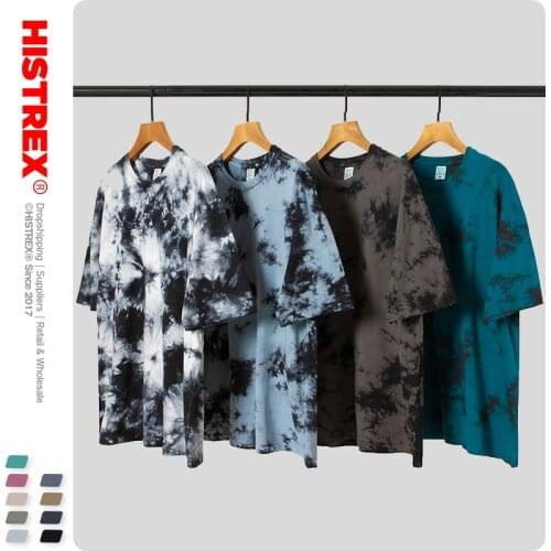 HISTREX Oversized Dark Style Tie dyeing 100% Cotton 190g Men T Shirt Mens Clothing Tshirt Fashion Tee Graphic Tshirt Man FF34Y
