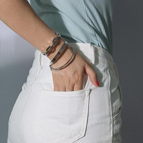 Icnway Cold Wind Business Versatile Metal Jewelry Women Personality Geometric Chain Set Bracelet