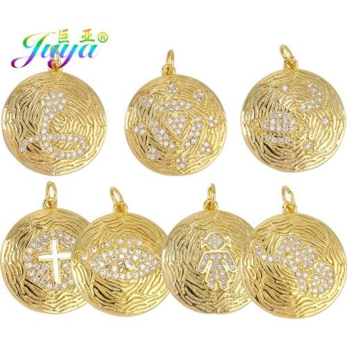 Juya DIY Original Copper Material Gold Floating Evil Eye Snake Cross Charms For Handmade Fashion Pendant Jewelry Accessories