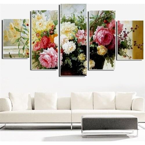 5pcs Oil Painting Colorful Flowers Modular Canvas Picture Wall Poster Home Decoration Print on Canvas for Wall Decor (No Frame)