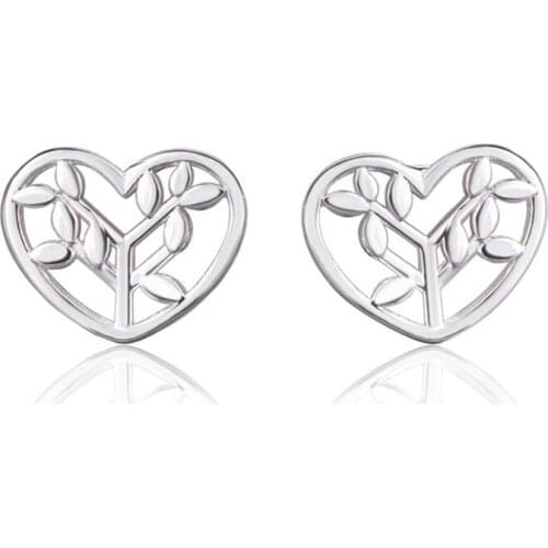 Korean Trend Leaf Heart-shaped Stud Earrings Creative Womens Wedding Silver Color Metal Earrings Fashion Party Jewelry